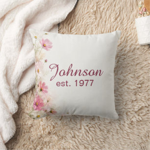 Coussin Bordure et nom de cosmos rose et blanc