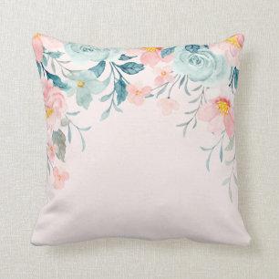 Coussin Bordure florale rose et verte