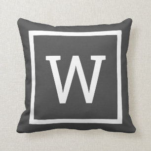 Coussin Bordure graphique Prépa Monogramme Gris