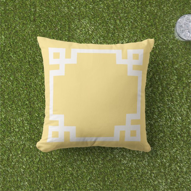 Coussin Bordure grecque jaune et blanc (Herbe)
