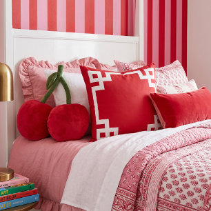 Coussin Bordure grecque rouge et blanche