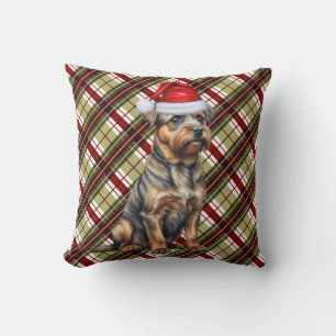Coussin Bordure Terrier Rouge Vert Plaid Chien de Noël