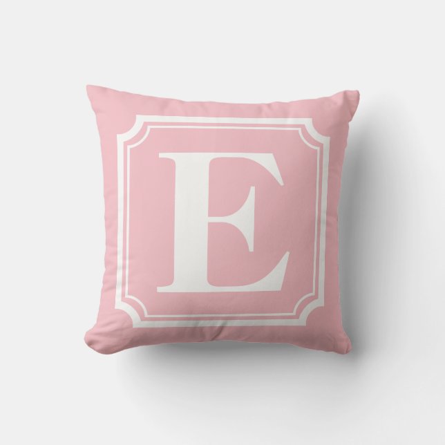 Coussin Bordure vintage | Monogramme personnalisé rose vif (Recto)