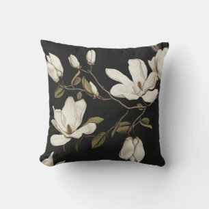 Coussin Bosquet de magnolias avec hiboux 04 Noir Blanc Oli
