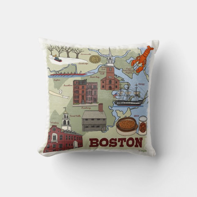 Coussin Boston Map Illustration créative Jeu d'oreiller (Recto)