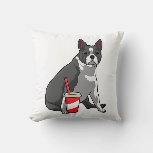 Coussin Boston Terrier avec boisson (Recto)
