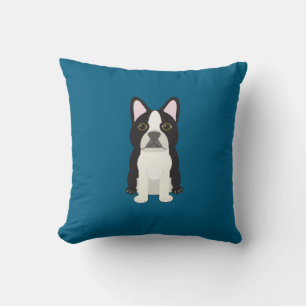 Coussin Boston Terrier bleu