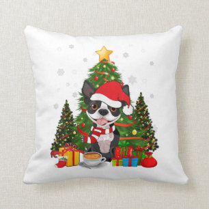 Coussin Boston Terrier Chien Noël Est Café-Cadeau Lumière