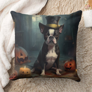 Coussin Boston Terrier Citrouille Halloween effroi