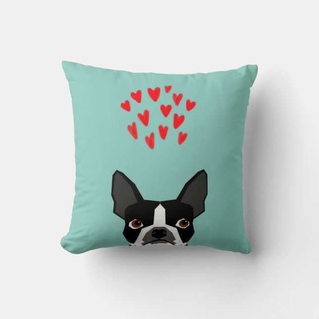 Coussin Boston Terrier - Coeurs, joli chien drôle Cute Val (Recto)