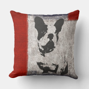 Coussin Boston Terrier en noir et blanc avec frontière rou