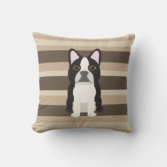 Coussin Boston Terrier Neutre rayé  (Recto)