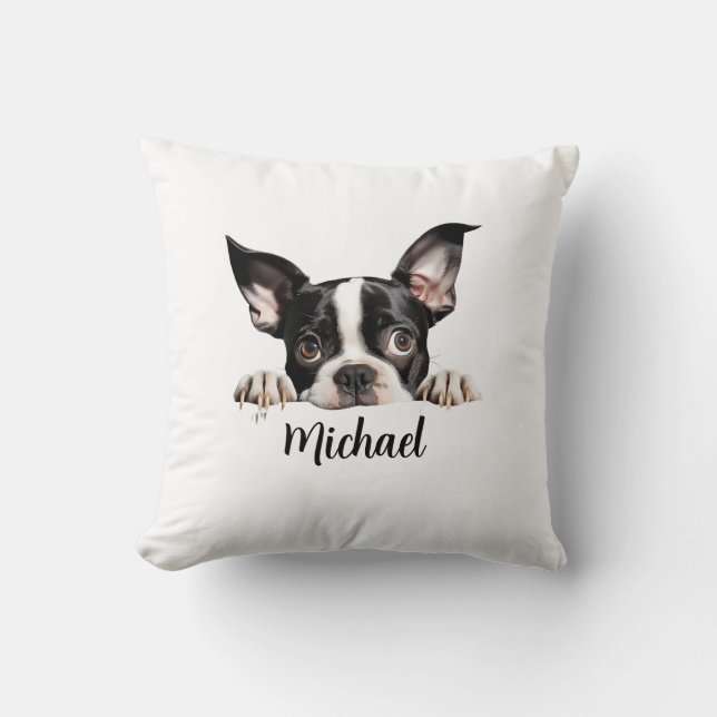 Coussin Boston Terrier Peeking Chiens Sublimation Bund (Recto)