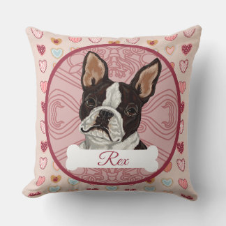Coussin Boston Terrier Personalize Valenting Heart Pillow