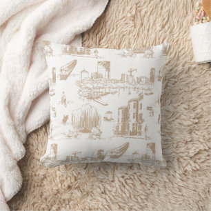 Coussin Boston Toile Tan et blanc
