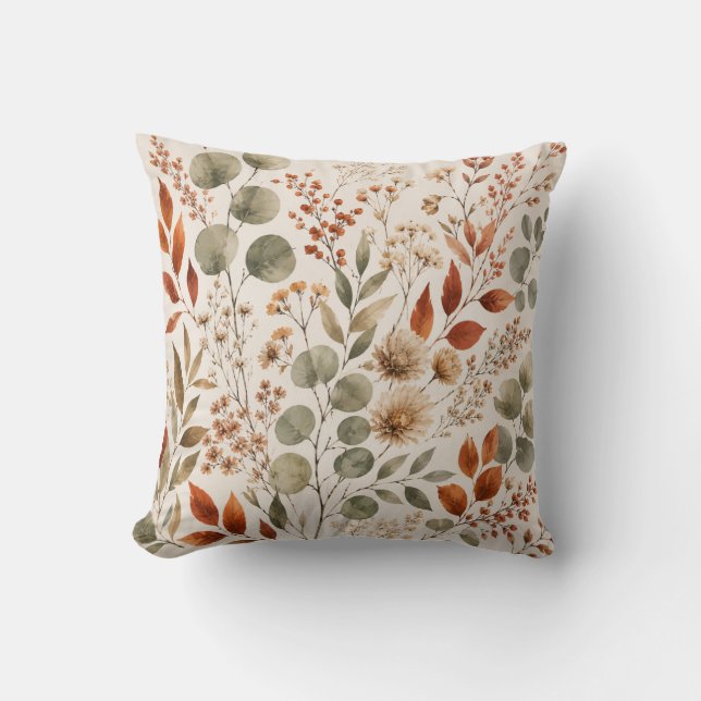 Coussin Botanical Autumn Floral Throw Pillow (Recto)