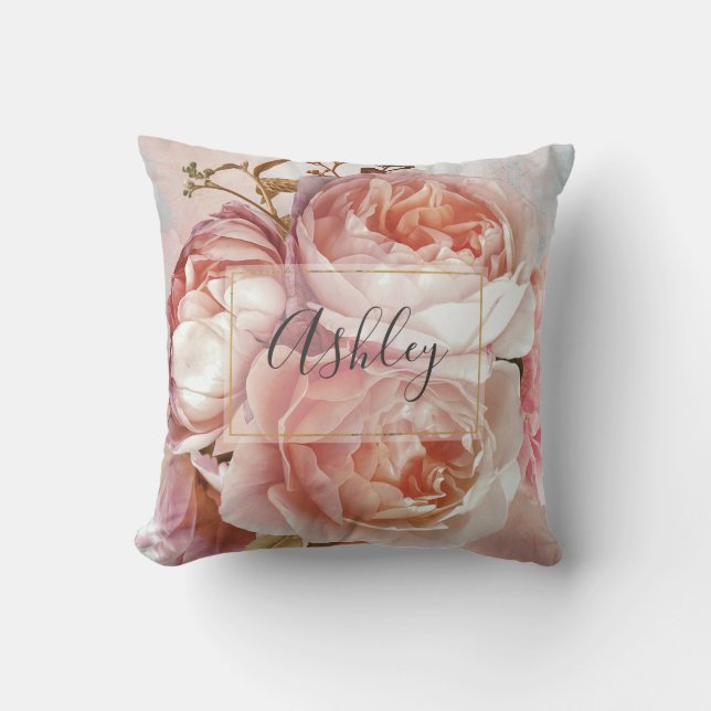 Coussin BOTANICAL FLORAL PEONY nom monogram (Recto)