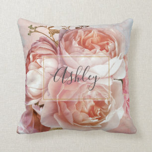 Coussin BOTANICAL FLORAL PEONY nom monogram