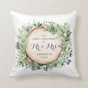 Coussin Botanical Greenery Premier Noël en tant que M. & M