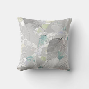 Coussin Botanical, grey, leaves, white and grey, turquoise