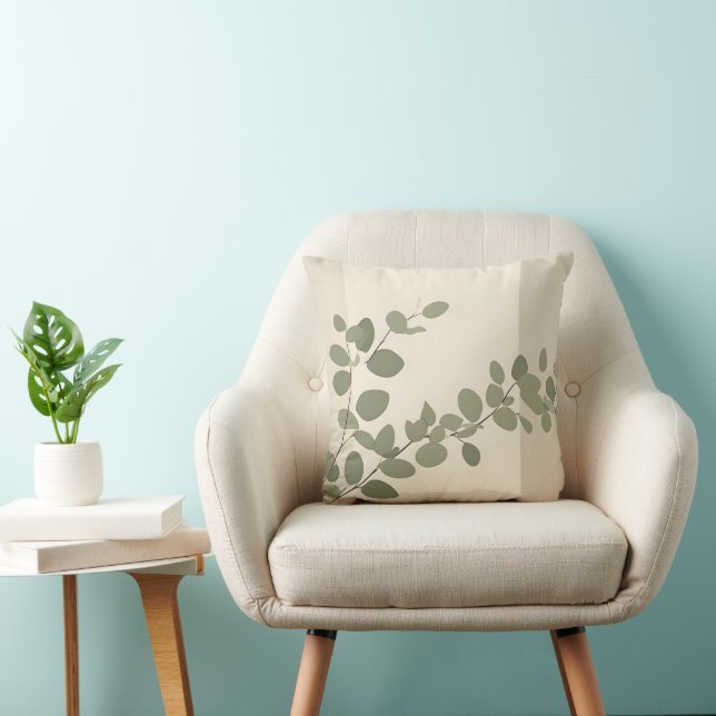Coussin Botanical organic eucalyptus leaf neutral tones (Chaise)