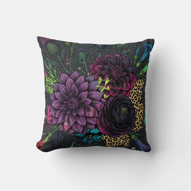Coussin Botanical Punk Floral Pillow Dark Aesthetic Grunge (Recto)