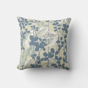 Coussin Botanique Bleu Japonais Vintage : Fougère à Feuill