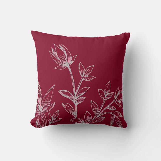 Coussin Botanique de Bourgogne et Grey | Fleurs Rhatany (Recto)