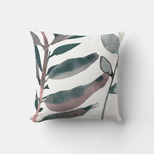 Coussin Botanique de feuillage de teinte rosée aquarelle r (Recto)