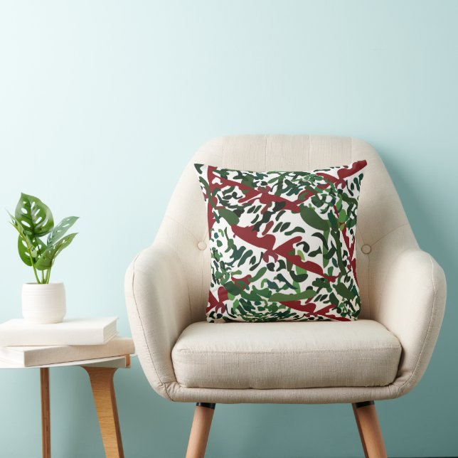 Coussin Botanique de la Flore verte rouge (Chaise)