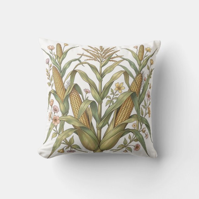 Coussin Botanique de tige de maïs vintage (Recto)