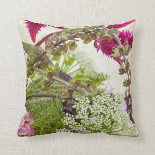 Coussin botanique de vert et de rose