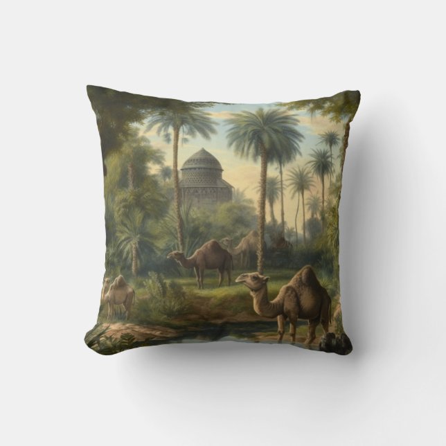 Coussin Botanique : dromadaires dans la jungle près d'une  (Recto)