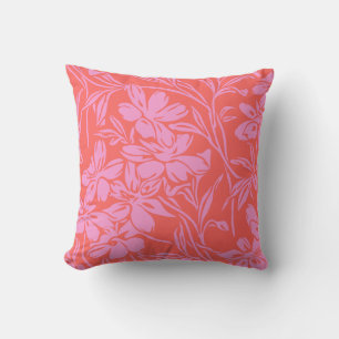 Coussin Botanique Floral Boho Art Design en rose et rouge