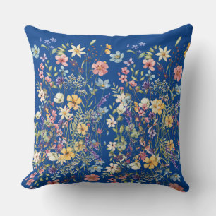 Coussin Botanique Floral Cobalt bleu