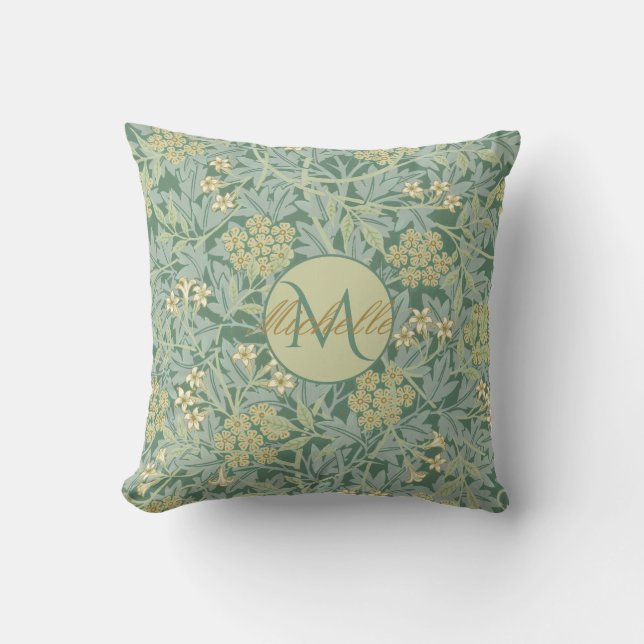Coussin Botanique Floral Vintage Turquoise et vert (Recto)