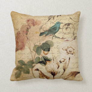 Coussin botanique français de Paris d'oiseau rose de