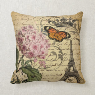 Coussin botanique français d'oiseau d'hortensia de
