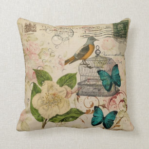 Coussin botanique français d'oiseau floral minable