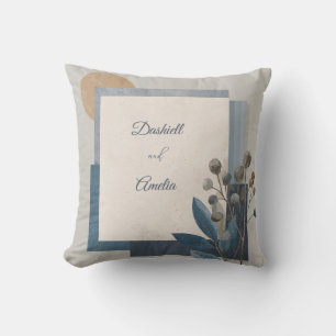 Coussin Botanique Géométrique Bleu Mariage de tons de Terr