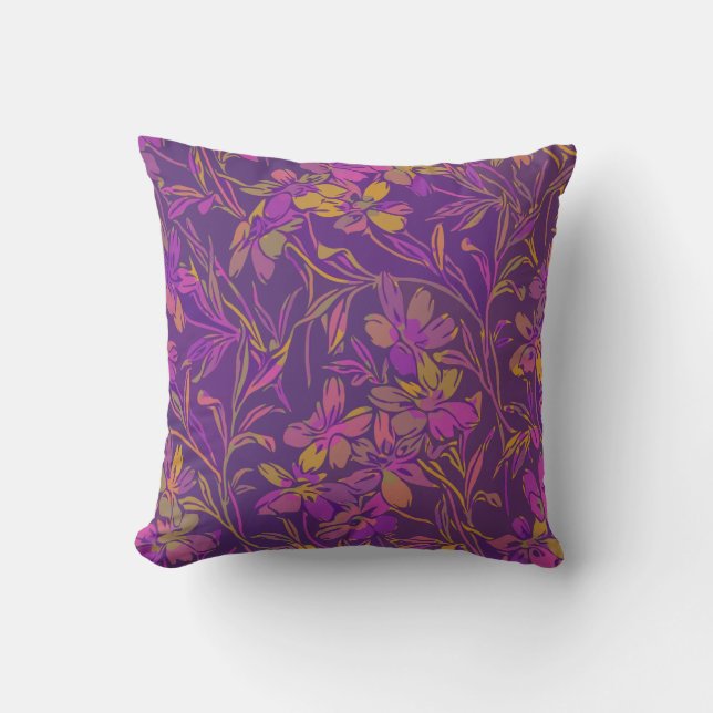 Coussin Botanique Gras Motif Floral dans pourpre foncé (Recto)