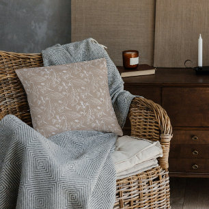 Coussin Botanique Kaki Beige Feuille Floral Art Motif