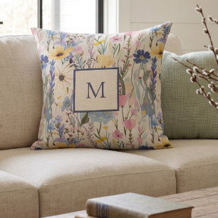 Coussin Botanique Monogramme Fleur Sauvage