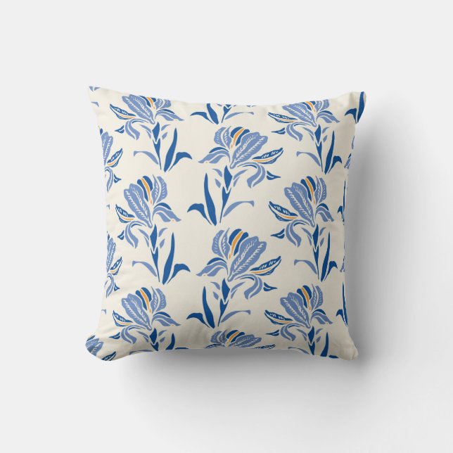 Coussin Botanique Motif à fleurs géométrique baroque Iris. (Recto)