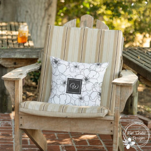 Coussin Botanique noir et blanc avec monogramme