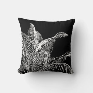 Coussin Botanique noir et blanc   Palme tropicale