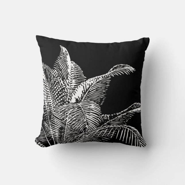 Coussin Botanique noir et blanc | Palme tropicale (Recto)
