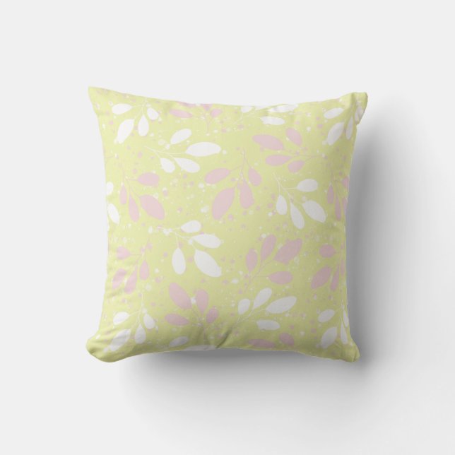 Coussin Botanique rose et blanc sur le Jaune Designer (Recto)