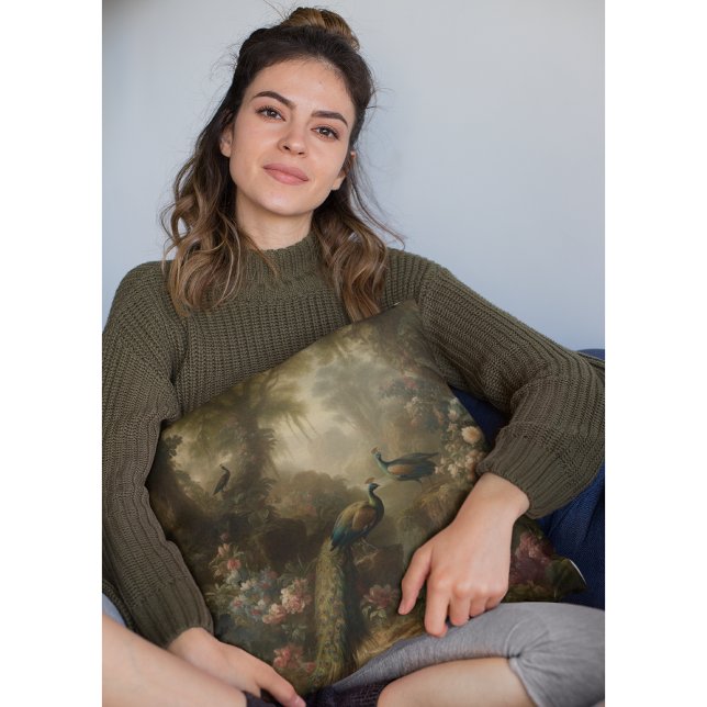 Coussin Botanique : trois paons dans le jardin anglais (Créateur téléchargé)
