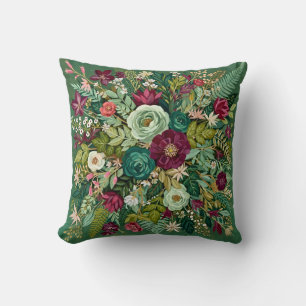 Coussin Botanique vert émeraude vintage 